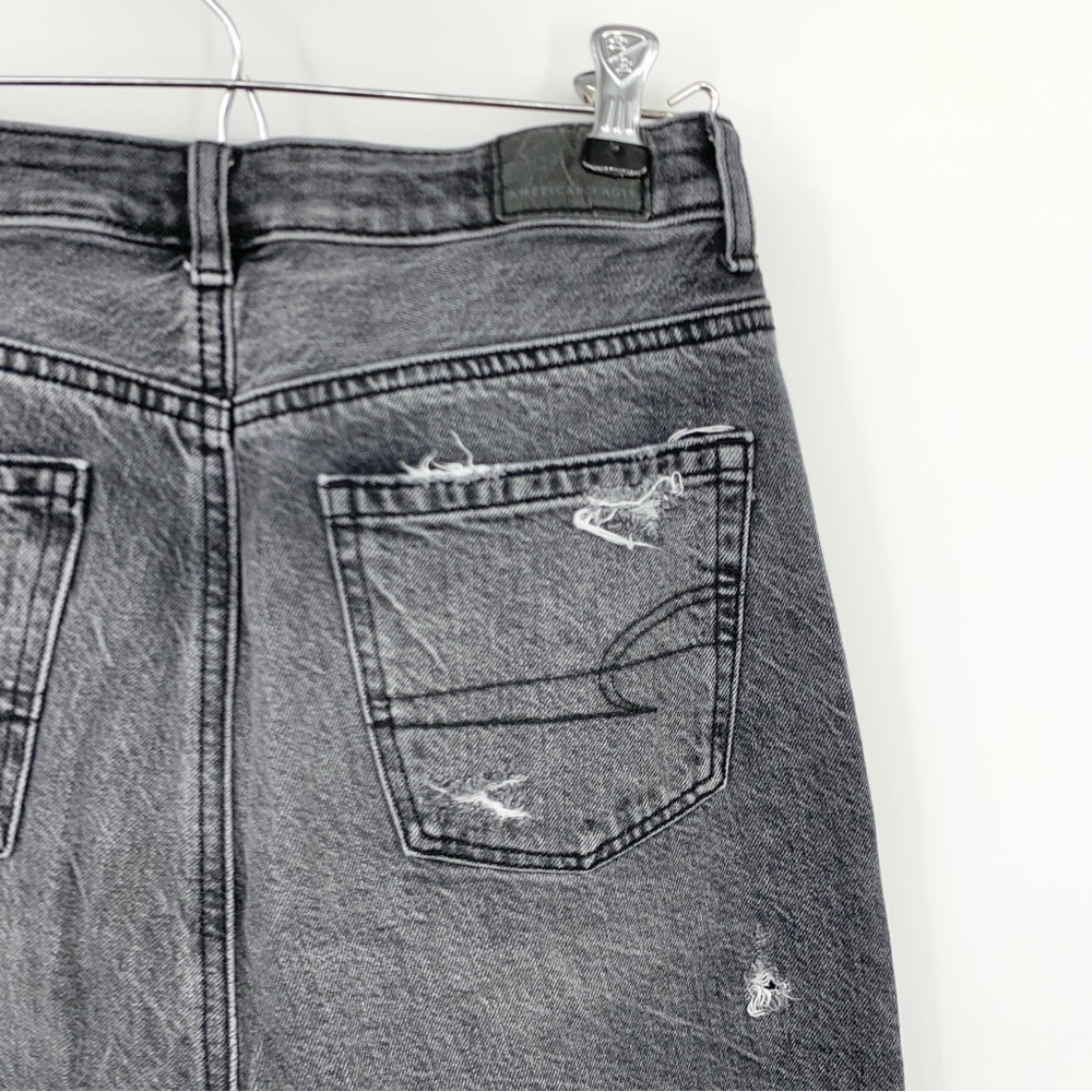 American Eagle Women Size 0 Jeans Mom Straight Pants Gray Distressed 100% Cotton - Picture 5 of 9
